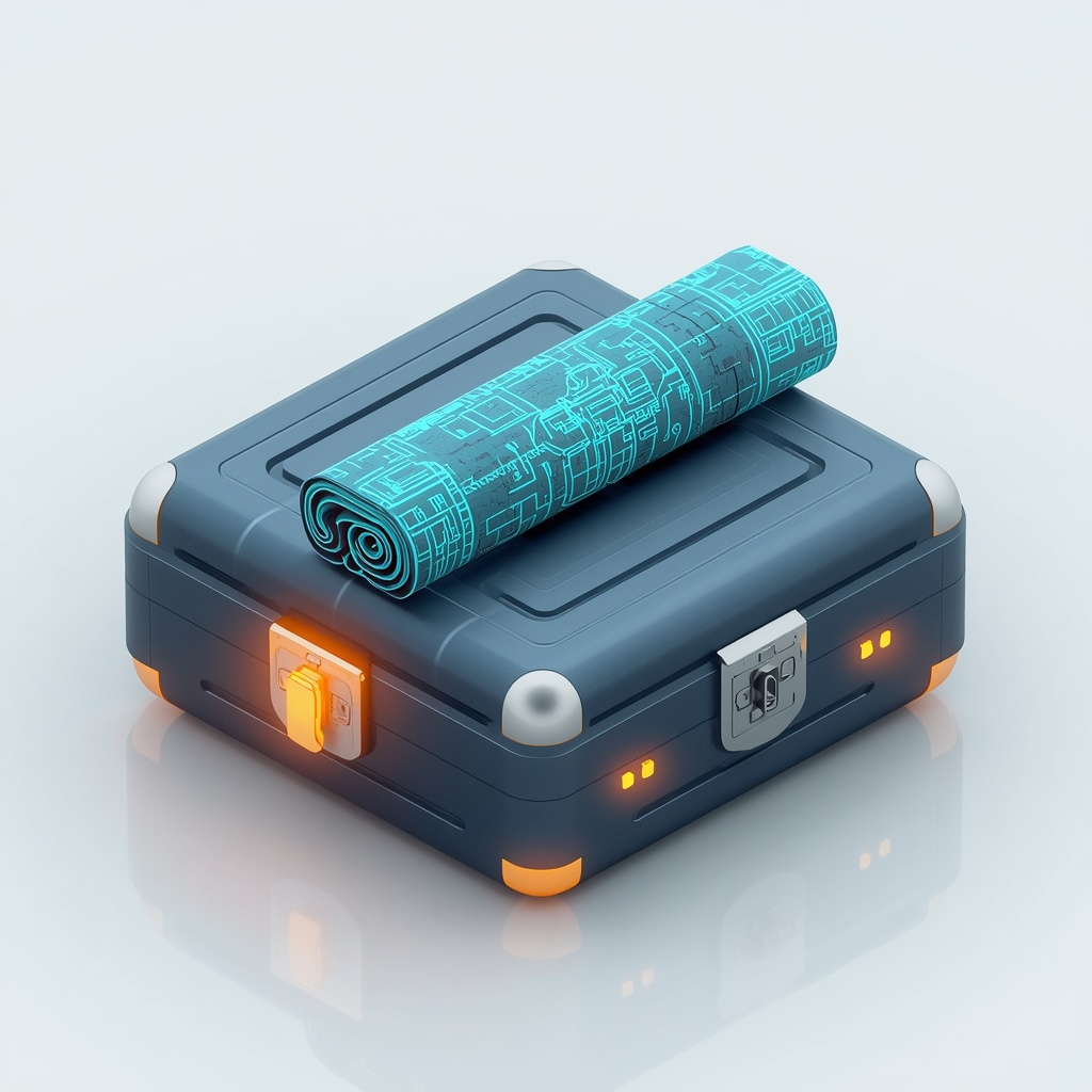 3D toolbox with blueprint rolls